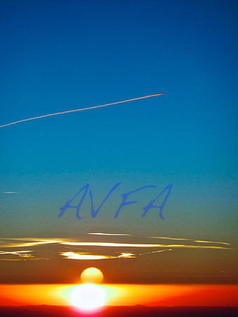 Hot orange sunset blue sky, Sun Dog Contrails